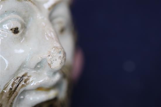 An 18th century Prattware mask scent bottle length 8cm